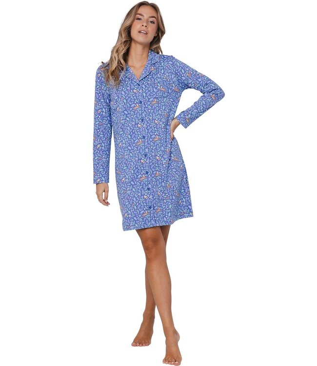 long sleeve organic cotton full button nightdress 'woodland wildlife'