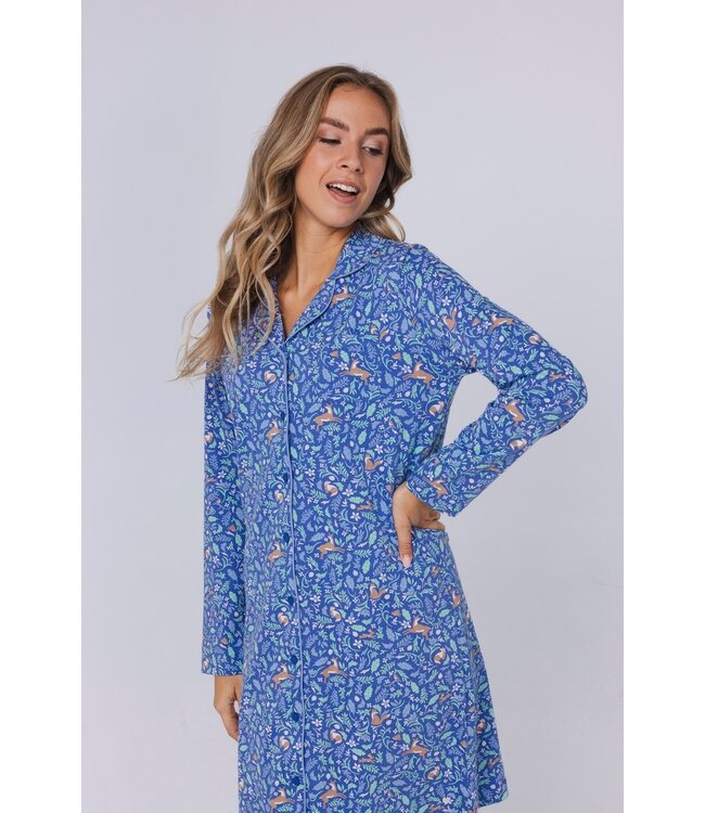 long sleeve organic cotton full button nightdress 'woodland wildlife'