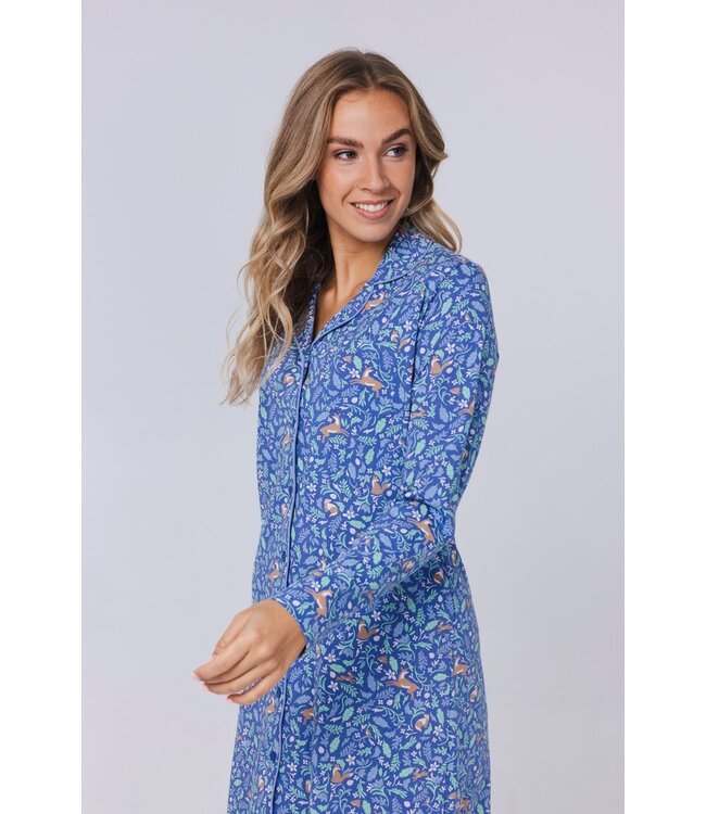 long sleeve organic cotton full button nightdress 'woodland wildlife'