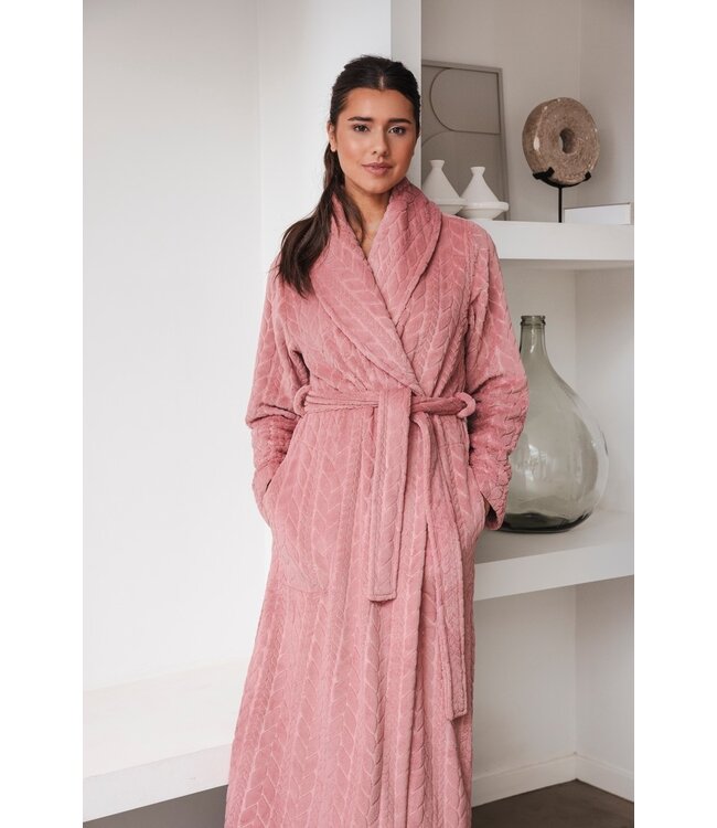 Extra lange warme overslag-ochtendjas ‘embossed weaves’ (130 cm)