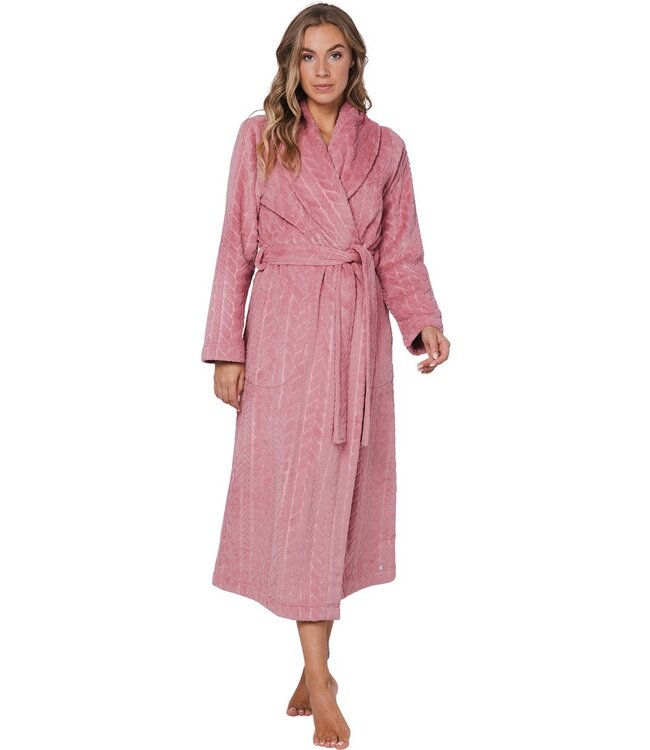 Extra lange warme overslag-ochtendjas ‘embossed weaves’ (130 cm)
