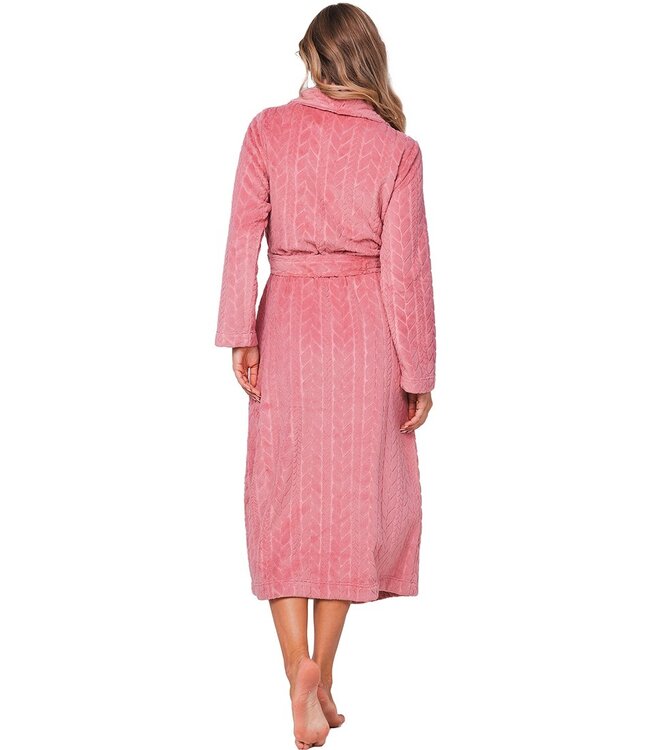 Extra lange warme overslag-ochtendjas ‘embossed weaves’ (130 cm)
