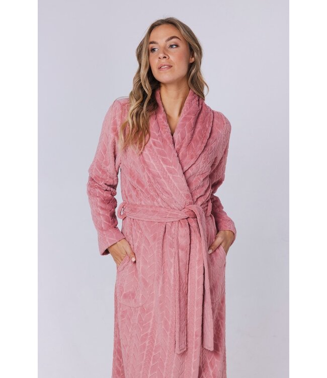 Extra lange warme overslag-ochtendjas ‘embossed weaves’ (130 cm)