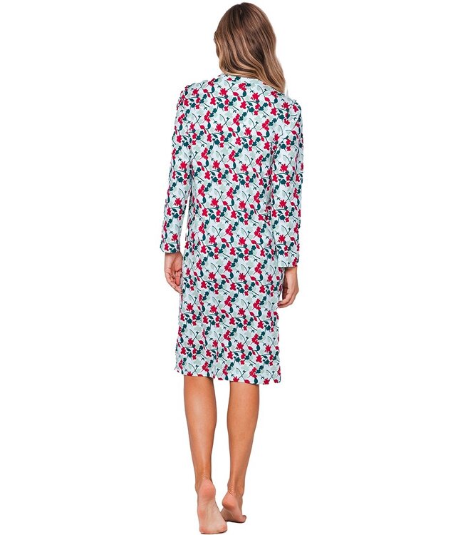 long sleeve cotton longer length nightdress with buttons 'winter flowers' (105cm)