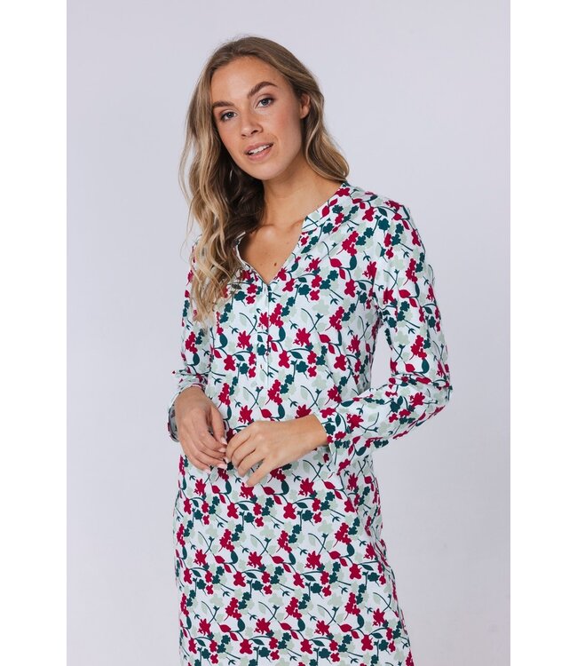 long sleeve cotton longer length nightdress with buttons 'winter flowers' (105cm)
