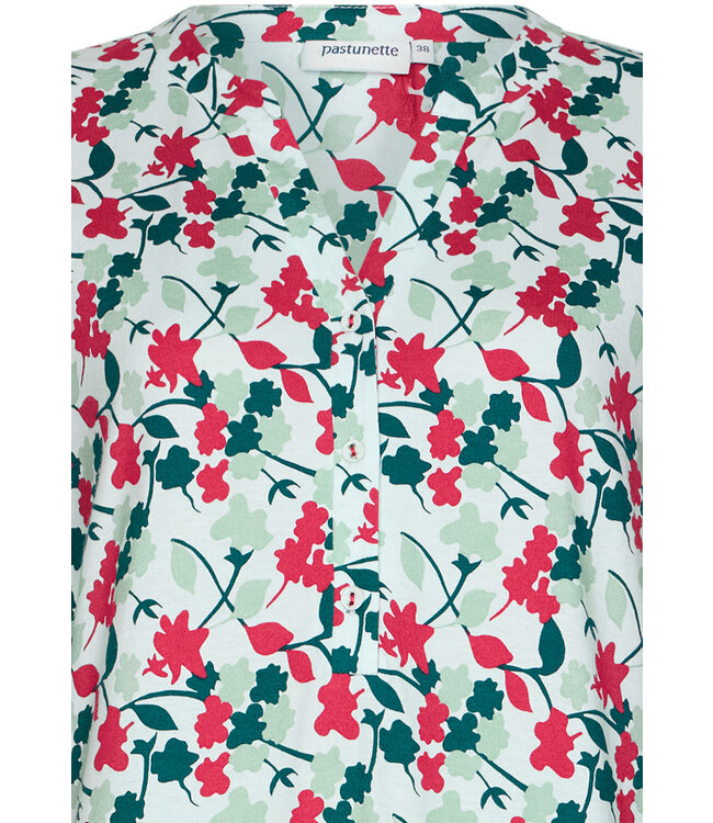 Langer nachthemd van katoen met lange mouwen en knopen 'winter flowers' (105 cm)