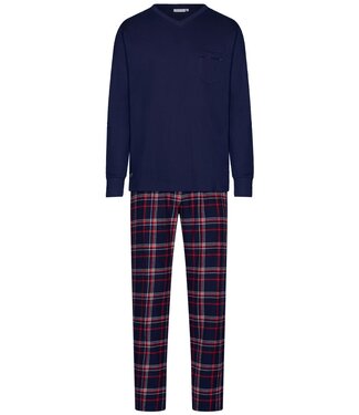 Pastunette for Men Heren pyjamaset van katoen-flanel, top met v-hals 'trendy checks'