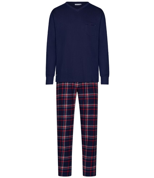 Heren pyjamaset van katoen-flanel, top met v-hals 'trendy checks'
