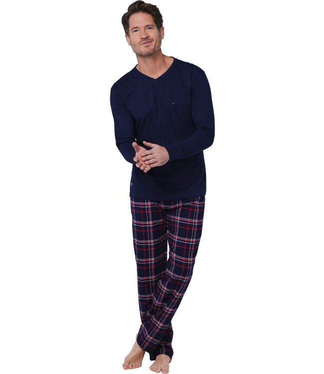 men's cotton flannel pyjama set with v-neck top 'trendy checks'