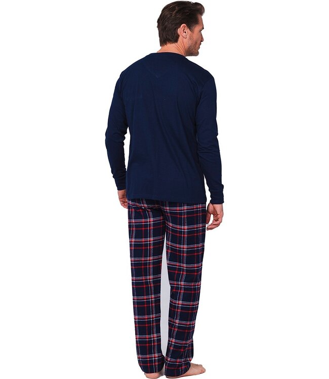 men's cotton flannel pyjama set with v-neck top 'trendy checks'