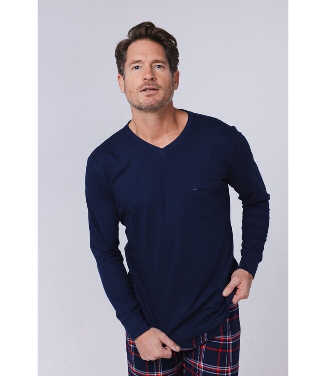men's cotton flannel pyjama set with v-neck top 'trendy checks'