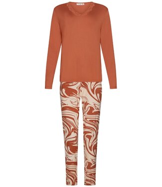 Pastunette Premium Luxe dames pyjama V-hals met kant 'watercolour art'
