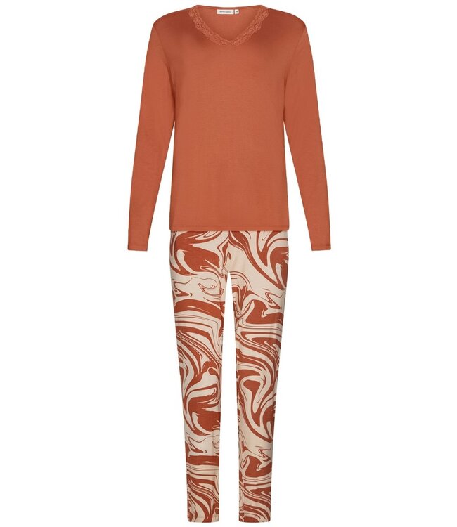 Luxe dames pyjama V-hals met kant 'watercolour art'