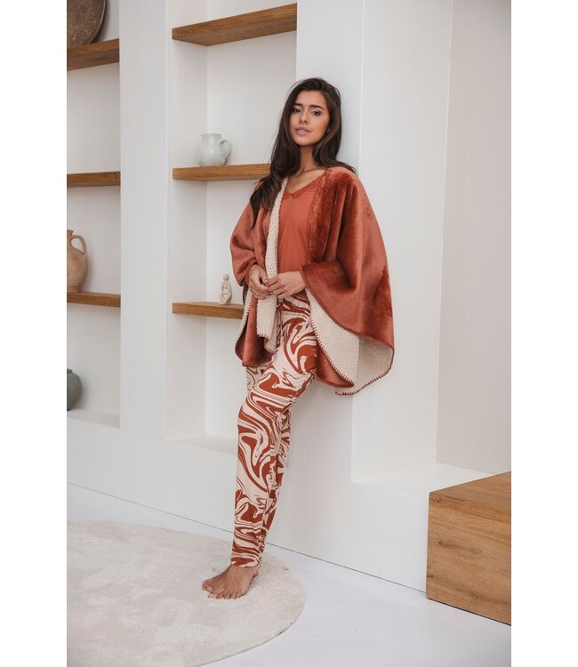 ladies luxury v-neck pyjama with lace 'watercolour art'