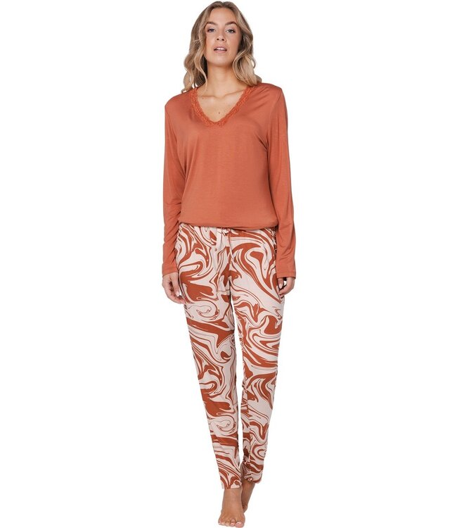 ladies luxury v-neck pyjama with lace 'watercolour art'