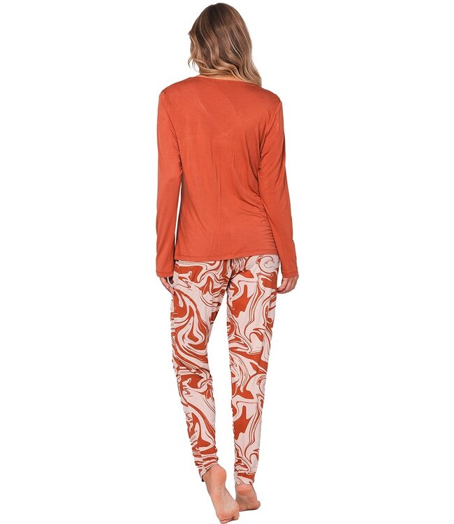 ladies luxury v-neck pyjama with lace 'watercolour art'