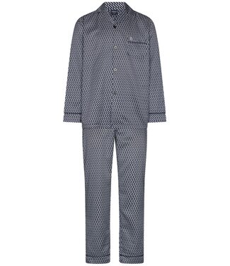 Robson blue cotton-satin full button men's pyjama 'chain link'