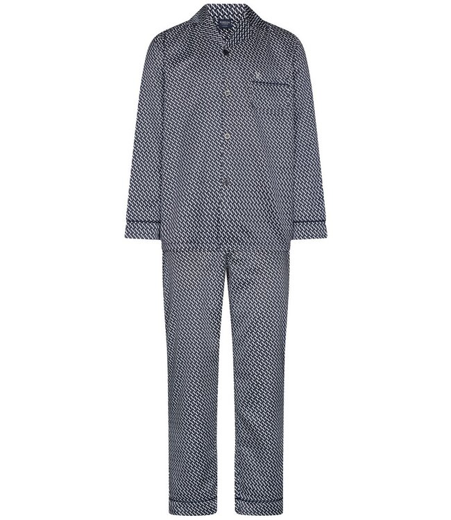 blue cotton-satin full button men's pyjama 'chain link'