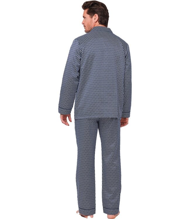 blue cotton-satin full button men's pyjama 'chain link'