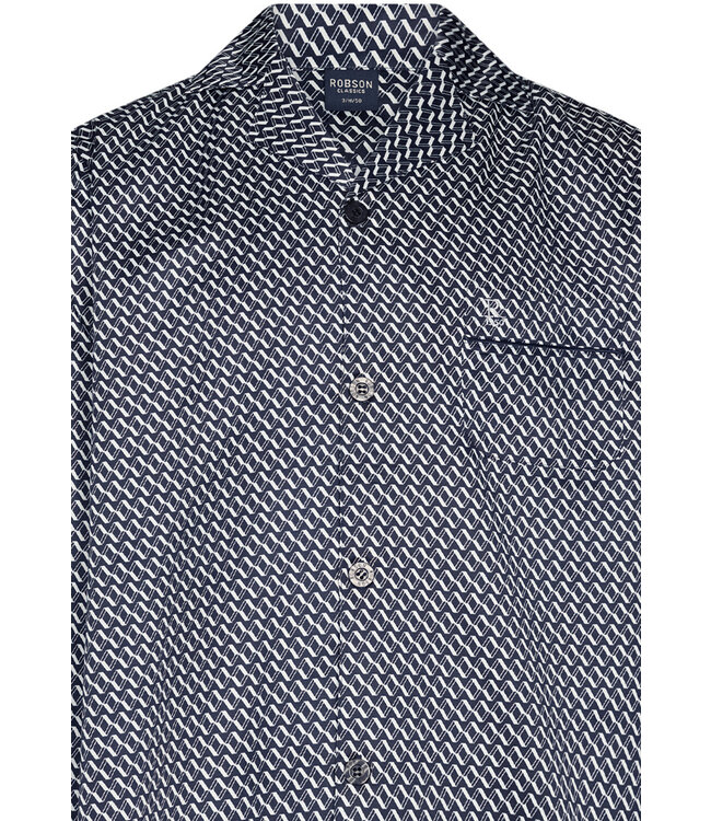 blue cotton-satin full button men's pyjama 'chain link'