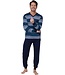 Heren pyjamaset met lange mouwen met boorden en V-hals van katoen 'blue stripes'
