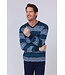 men's long sleeve v-neck cotton pyjama set with cuffs 'blue stripes'