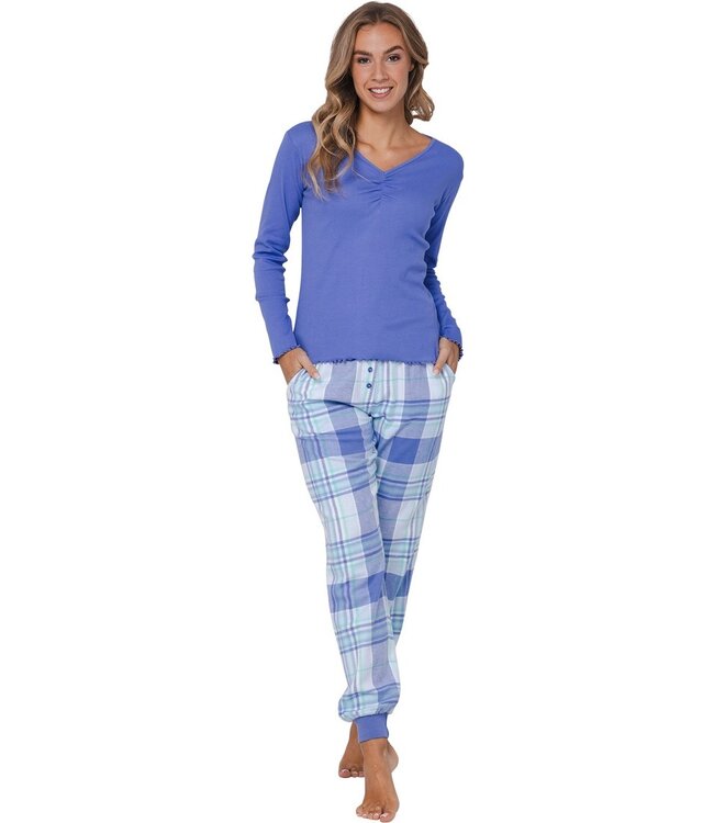 Mix & Match ladies long sleeve v-neck top 'cool blue'