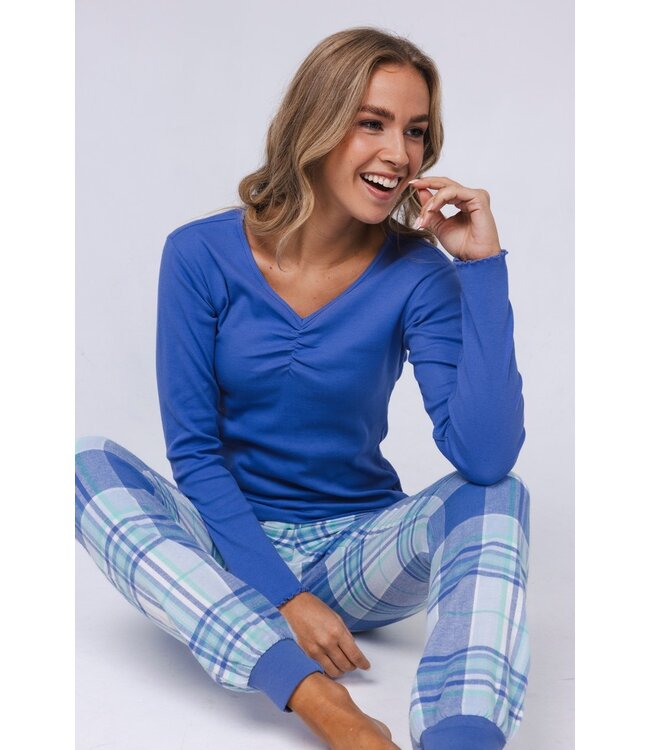 Mix & Match ladies long sleeve v-neck top 'cool blue'