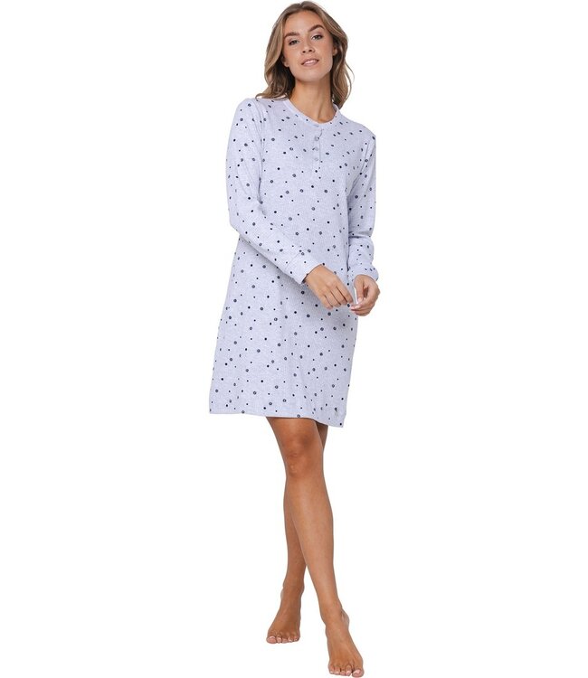cotton-mix waffle rib nightdress with buttons 'snowflakes & circles'