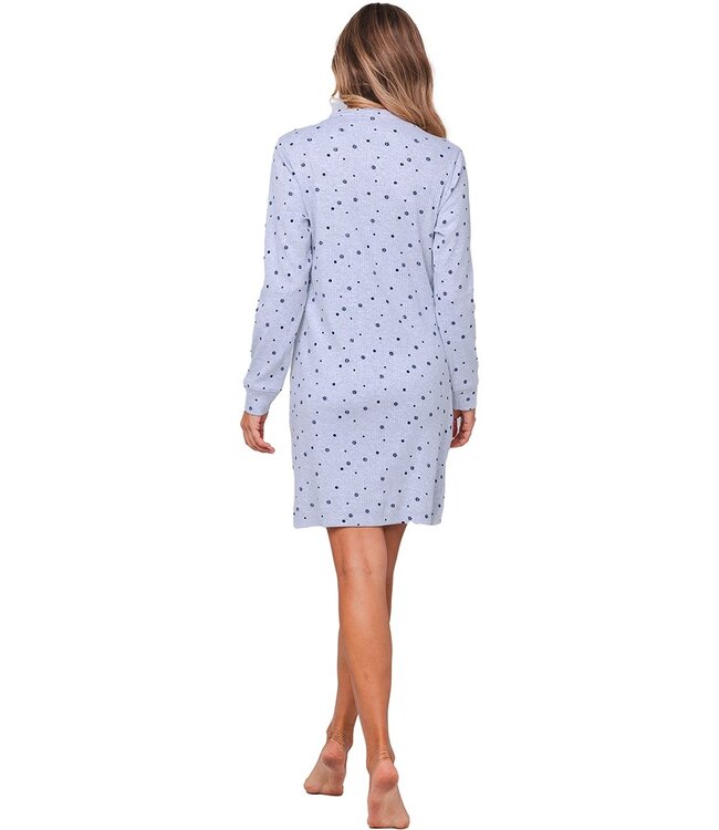 cotton-mix waffle rib nightdress with buttons 'snowflakes & circles'