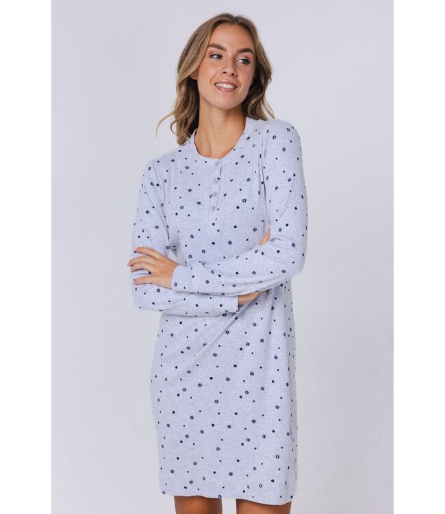 cotton-mix waffle rib nightdress with buttons 'snowflakes & circles'