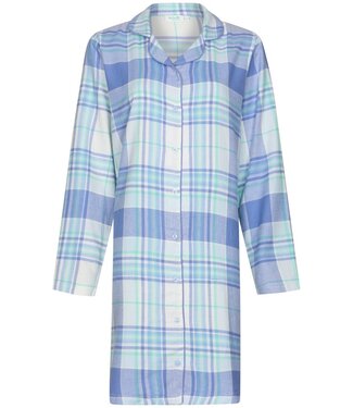 Rebelle Doorknoop nachthemd met lange mouwen van katoen-flanel 'cool blue checks'