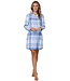 Doorknoop nachthemd met lange mouwen van katoen-flanel 'cool blue checks'