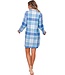 Doorknoop nachthemd met lange mouwen van katoen-flanel 'cool blue checks'