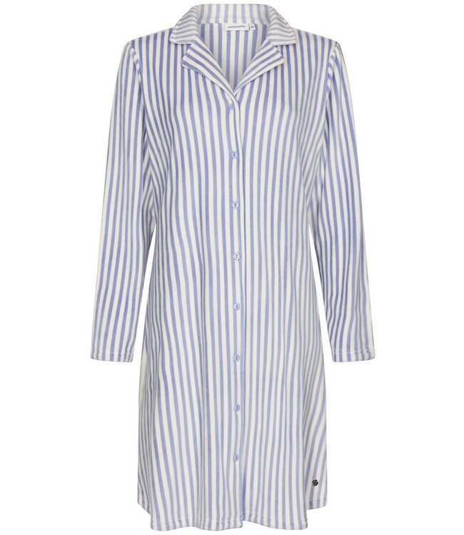 Blauw doorknoop dames nachthemd van zachte, flanel fleece ‘soft stripes’