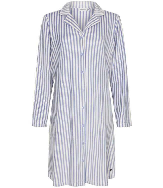 ladies blue soft flannel fleece full button nightdress 'soft stripes'