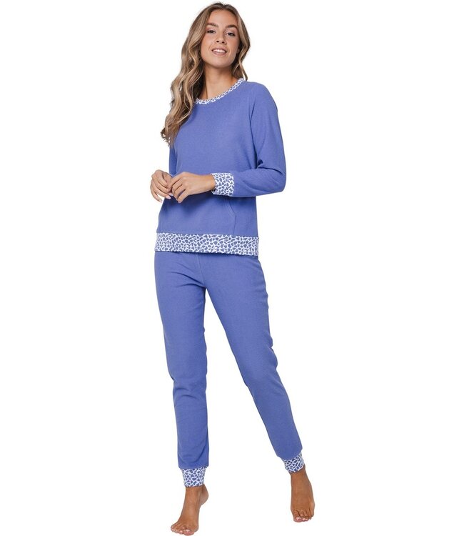 ladies cotton terry polyester mix lounge pyjama 'cool blue animal'