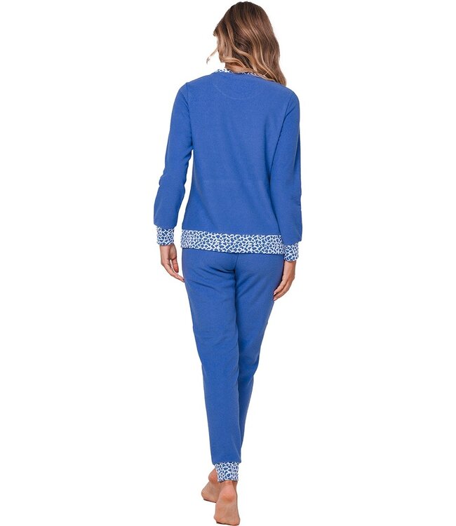 Dames lounge-pyjama van katoen-polyester badstof 'cool blue animal'