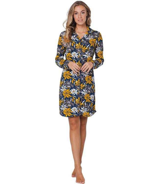 ladies full button cotton-modal long sleeved nightdress 'forest flowers'