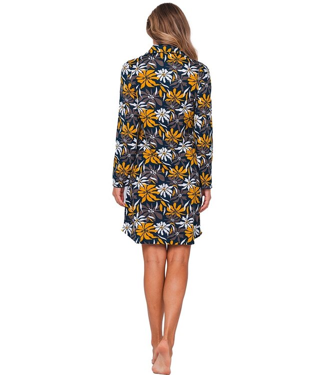 ladies full button cotton-modal long sleeved nightdress 'forest flowers'