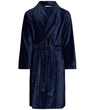 Pastunette for Men Jacquard-flanel-fleece reliëfstof overslag heren ochtendjas 'cool blue'