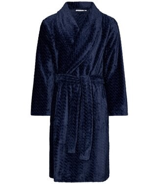 Pastunette for Men men's jacquard flannel fleece embossed wrap-over morninggown 'cool blue'