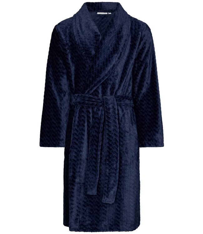 Jacquard-flanel-fleece reliëfstof overslag heren ochtendjas 'cool blue'