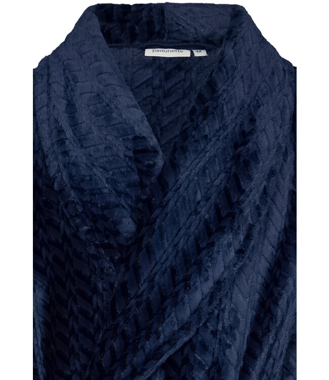 Jacquard-flanel-fleece reliëfstof overslag heren ochtendjas 'cool blue'