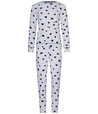 Rebelle Lichtgrijs melee pyjama met lange mouwen en kangoeroezak 'lots of lovehearts'