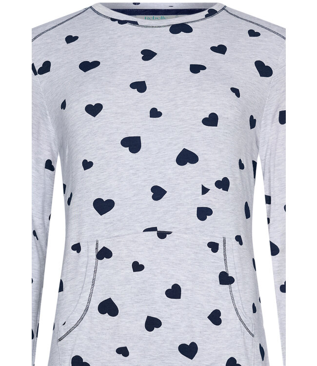 light grey melee long sleeve pyjama with kangaroo pocket 'lots of lovehearts'