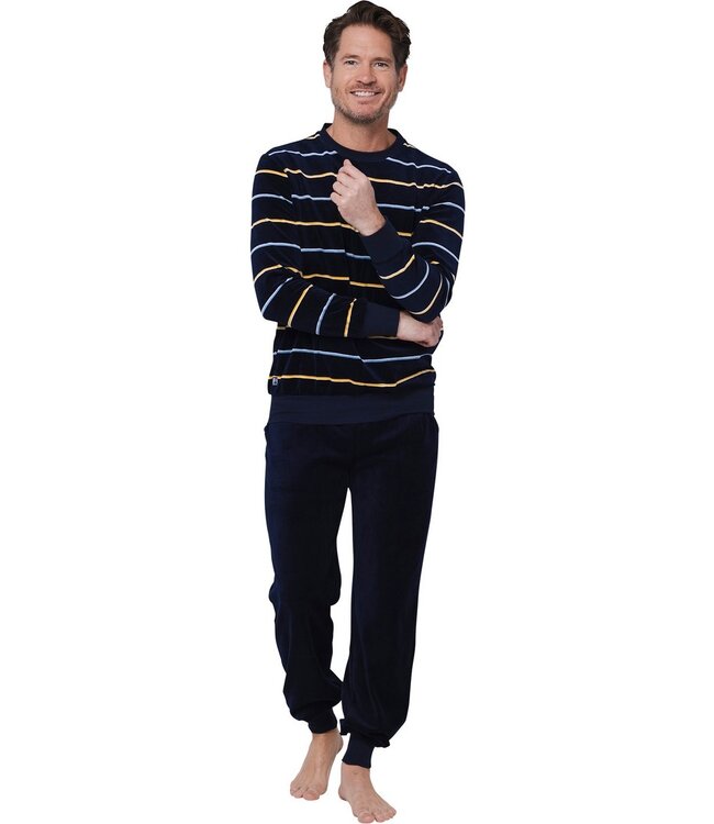 men's cotton-velvet mix lounge relax pyjama set 'velvet stripes'