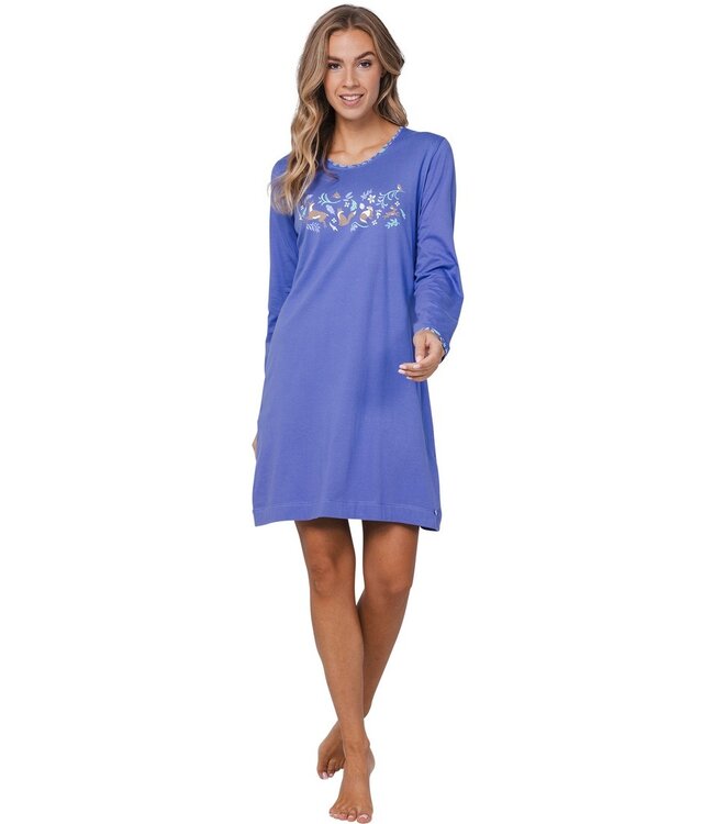ladies long sleeve organic cotton nightdress 'woodland wildlife'