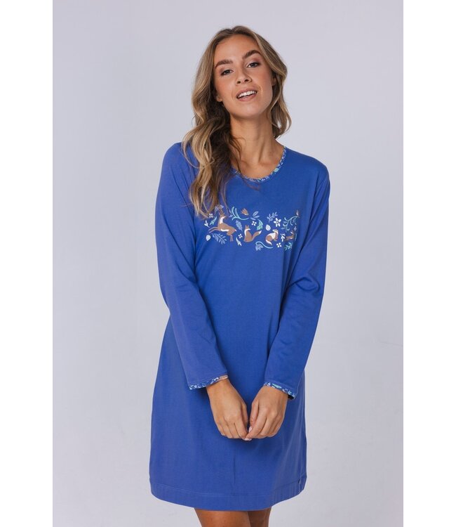 ladies long sleeve organic cotton nightdress 'woodland wildlife'