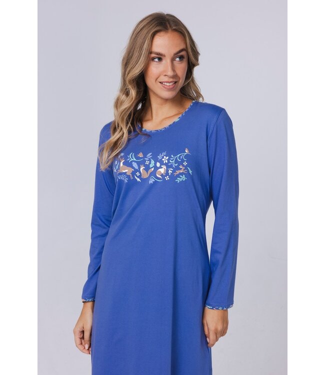 ladies long sleeve organic cotton nightdress 'woodland wildlife'